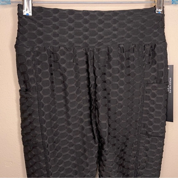New S/M New Mix Black Textured Leggings Pull On Stretch Athletic Goth - Picture 7 of 12